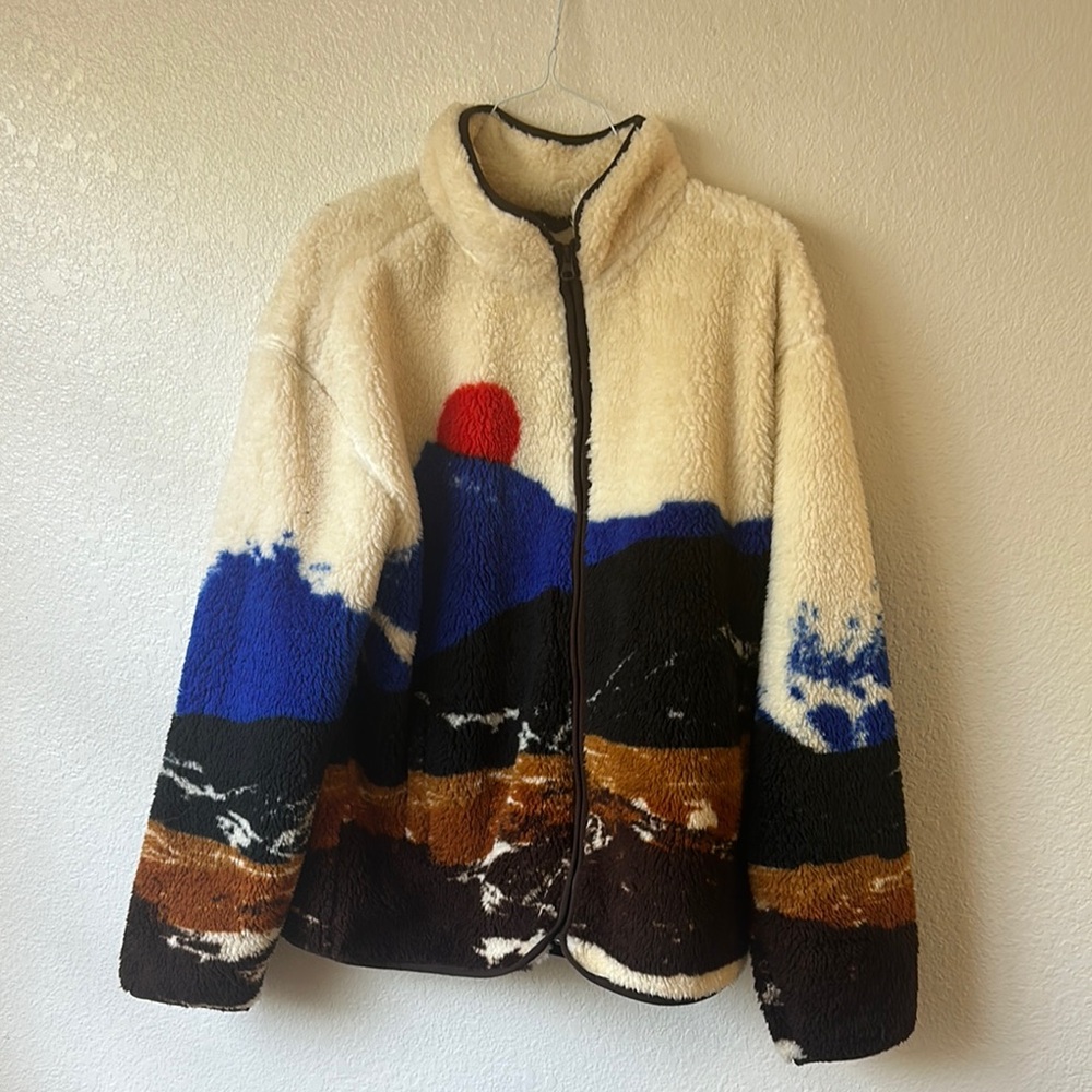 Colorful Fleece Jacket with Mountain Design